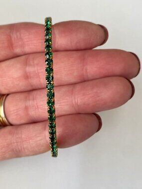 Vintage Emerald Green Rhinestone Bangle Bracelet